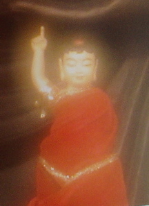 Baby Buddha emitting bright light after being bathed at Bodhi Monastery ceremony in southrn California. Statue is now kept at Hua Zang Si as one of their holy objects of veneration.