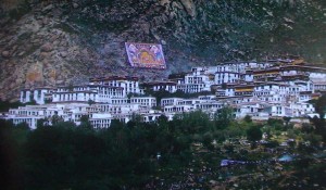 Unfolding of the Great Thangka at Dreprung Monastery, Tibet, during annual Shodon (Yogurt) Festival