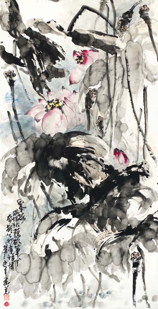 Ink Lotus painting by H.h. Dorje Chang Buddha III that recently sold for US$16.5 million at New York auction.