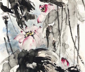 "Ink Lotus" painting by H.H. Dorje Chang Buddha III