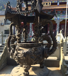 The temple had a beautiful antique incense burner.