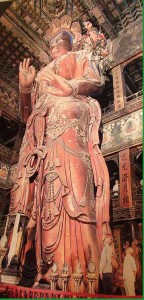 A 85-foot white sandalwood statue of Maitreya Bodhisattva at the Great Buddha Tower, Yonghegong Lamasery, Beijing, China