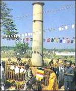 A pillar marking Buddha's birthplace.