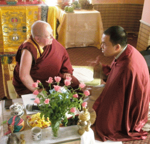 Zhaxi Zhuoma Rinpoche and Master Sharma before the refuge ceremony 