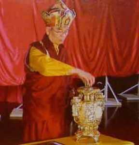 H.E. Dharma King Ciren Gyatso Gar Tongstan IV drawing lots from a Golden Vase at Hua Zang Si.